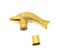 Ganga Nautical Solid Brass Fish Head only Handle Wooden Walking Stick Cane Vintage Materials 100 % Pure Metal Brass, Golden Polish, M