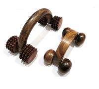 Ganga Nautical Wooden Massage Roller Set, Hand-Crafted Body Massagers, Spiked and Smooth Designs, 2 Pieces