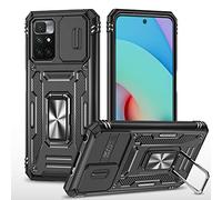 GANGANPRO Case for Xiaomi Redmi 10 4G 2022 2021/10 Prime 2022 Case with Camera Cover Slider Full Body Armour Military Protective Shockproof Phone Cover Magnetic Ring Stand 6.5 Inch Black