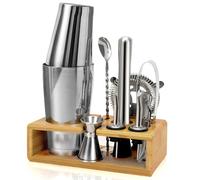 GANGANWU 10-Piece Cocktail Shaker Set with Wooden Stand, 750ml Stainless Steel Bartender Kit, Professional Bartender Kit for Home Bar, Cocktail Making Kit Gift for Bar