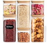 GANGANWU Glass Jars 6 Pcs Glass Spice Jars With Bamboo Lids 1.5L Glass Jars With Lids Clear Pantry Organization Jars for Sugar, Flour, Coffee, and Dry Goods