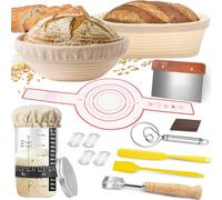 GANGANWU Sourdough Starter Set - Complete Sour Dough Starter Kit with Jar, 9 Inch Round & 10 Inch Oval Sourdough Proving Baske, Bread Making Accessories,Baking Gifts for Professionals and Home Bakers