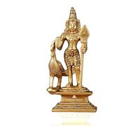 GangesIndia God Murugan Swami Miniature Brass Statue with Peacock, Handcrafted Decor Item for Home, Temple, Gifting & Car, 2.25 x 3 x 4.3 Inches