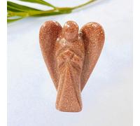 Gangesindia Gold Sandstone Crystal Angel Figurine, Hand Carved Peace Guardian Sculpture, 1.5 Inch