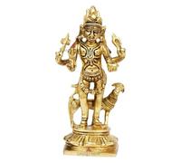 Gangesindia Lord Bhairav Brass Statue 680, Traditional Brass Religious Statue, Gold Tone, Hindu Deity Sculpture with Vahana (Lord Bhairava Idol)