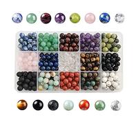 GangGangHao 375pcs 8mm Polished Natural Stone Beads Crystals Round Genuine Real Stone Beading Loose Gemstone DIY for Bracelet Necklace Earrings(8mm,15 Color Mix-S2)