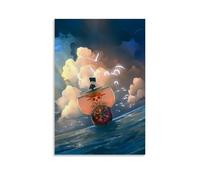 Gangguii Classic Japanese Anime Poster Luffy Clouds Ship Pirates Sea Op Music Posters for Room Aesthetic Canvas Wall Art Bedroom Decor16x24inch(40x60cm)