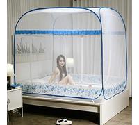 Gangkun Mosquito net 1.5m / 1.8m 2m bed, no need to install zipper three-door square top yurt, full bottom anti-fall high mosquito net-[Full Bottom] Pieces of Leaf Love-Blue_1.8m bed
