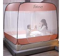 Gangkun Mosquito net 1.5m / 1.8m 2m bed, no need to install zipper three-door square top yurt, full bottom anti-fall high mosquito net-【Full bottom】 Girls pink_1.8m bed