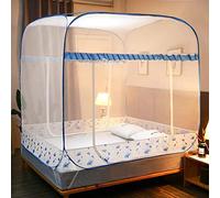 Gangkun Mosquito net 1.5m / 1.8m 2m bed, no need to install zipper three-door square top yurt, full bottom anti-fall high mosquito net-[Full Bottom] Morning Glory-Blue_1.5m bed