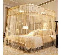 Gangkun Mosquito net, fishing rod telescopic U-shaped three-door mosquito net, stainless steel bracket, 1.2/1.5/1.8/2.0 meters bed U-shaped-U-shaped beige_1.8 meters (6 feet)