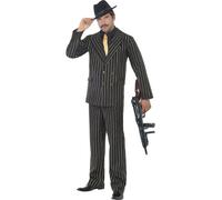 Smiffy's Adult Men's Gold Pinstripe Gangster Costume, Jacket, Trousers, Shirt -