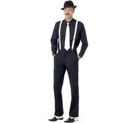 Smiffys Gangster Instant Kit, Black & White with Braces, Tie, Hat, Spats and Moustache, 1920's Razzle Fancy Dress, Gangster Dress Up Accessories Halloween