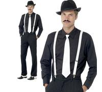 Gangster Instant Kit Costume Hat Tie Braces and Tash Mens Fancy Dress 1920s