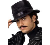 Gangster Maul Hat Black Fedora Mafia Adults 20s Fancy Dress New
