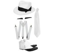 Gangster Set- White Trilby Hat, Tie, Braces, Spiv and Spats I Love Fancy Dress White One Size