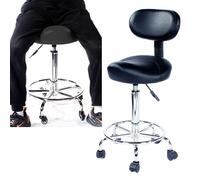 GANGUIO Extra High Ergonomic Rolling Stool with Backrest and Footrest - Ideal for Dental Estheticians and Professionals - Swivel Saddle on Wheels (Black)