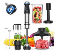 Ganiza 6 in 1 Hand Blender, Stainless Steel Blade, 15 Speed Electric Blender, Hand Blender with 800ml Mixing Bowl, 600ml Chopper, Whisk,
