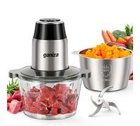 GANIZA Food Processors, Electric Food Chopper with Meat Grinder & Vegetable Chopper - 2 Bowls (8 Cup+8 Cup) with Powerful 450W Copper Motor - Includes 2 Sets of Bi-Level Blades for Fruits/Meat/Nuts
