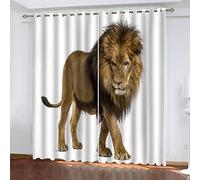 GANKAS 3D Animal Lion White Background Blackout Curtains For Kids Bedroom - Eyelet Curtains For Living Room Nursery Boys Girls Super Soft Thermal Insulated Window Treatments 2 Panels 92X90 Inch (Wxl)