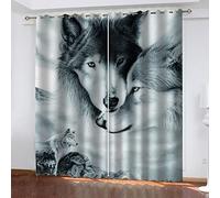 GANKAS Boys Girls Bedroom Blackout Curtains 3D Animal Wolf Pattern Digital Print Thermal Insulated Soft Drapes Energy Saving Eyelet Ring Top Curtains For Living Room Decoration 2 Panels 104X82 Inch