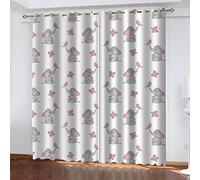 GANKAS Kids Eyelet Curtains For Bedroom Boys Girls 3D Cartoon Gray Elephant Printed Living Room Thermal Insulated Drapes 2 Panels Easy Care Window Treatments For Nursery Decoration 43X55 Inch (Wxd)