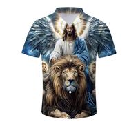 GANMP Mens Funny Hawaiian Shirts Summer 3D Graphic Button Down Short Sleeve Tropical Holiday Beach Aloha Shirt, Angels and Lions, Large
