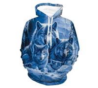 GANMP Unisex Hoodies 3D Print Pullover Hooded Sweatshirt Hoodies with Big Pockets for Men, Wolf, M