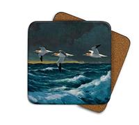 Gannets in Flight Drinks Coaster by Wildlife Artist Julian Friers - Individual Gannet Coaster - Non-Slip, Cork-Backed Table Coaster