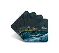 Gannets in Flight Drinks Coasters by Wildlife Artist Julian Friers - Set of 4 Gannet Coasters - Non-Slip, Cork Table Coasters