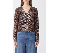GANNI Animal Print Cropped Merino Wool Cardigan with V-Neck - Size: L - female