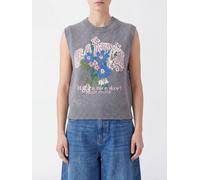GANNI Floral Pattern Wool Crewneck Knit Vest with Jacquard Logo - Size: S - female