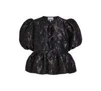 Ganni Floral Peplum Satin Cloqué Blouse - Black - 40 (UK12 / M)