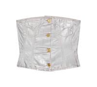 GANNI foiled-finish organic-cotton denim top - Silver 34-36-38