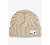 Ganni Ganni Logo-Patch Wool-Blend Beanie Hat Brazilian Sand