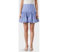 GANNI High-Waisted Striped Cotton A-Line Mini Skirt with Logo - Size: 36 - female