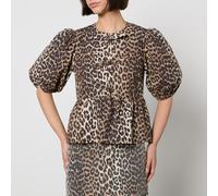 GANNI Women's Printed Cotton Poplin Peplum Blouse Leopard