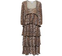 GANNI leopard-print tiered midi dress - Brown 36