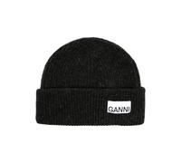 GANNI logo-patch ribbed beanie - Black One Size