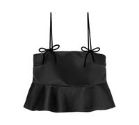 GANNI peplum-hem cropped satin top - Black 40