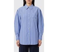 GANNI Striped Cotton Shirt with Balloon Sleeves and Classic Collar - Size: 36 - female