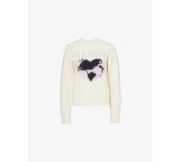 Ganni Womens Egret Brushed-texture Graphic-pattern Knitted Jumper S