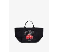 Ganni Womens Ganni Cherry-Print Xxl Cotton-Canvas Shopper Tote Bag Phantom