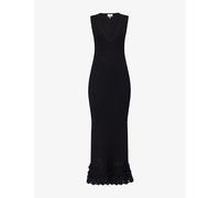Ganni Womens Ganni Crochet-Trim V-Neck Cotton-Knit Midi Dress Black S