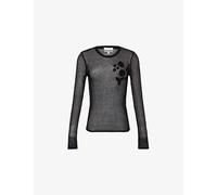 Ganni Womens Ganni Embroidered Crochet-Knit Cotton Top Black M
