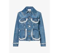 Ganni Womens Ganni Lace-Trim Denim Jacket Dark Blue Vintage 8
