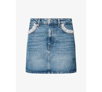 Ganni Womens Ganni Lace-Trimmed Denim Mini Skirt Dark Blue Vintage 10