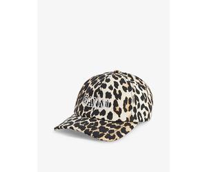 Ganni Womens Ganni Logo-Embroidered Animal-Print Cotton Cap Leopard