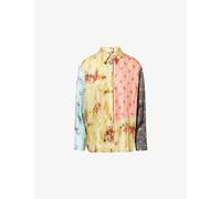 Ganni Womens Ganni Multi-Printed Twill Long-Sleeve Silk Shirt Iced Aqua 10