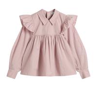 GANNI Women's Oxford Stripe Frill Blouse Chalk Pink